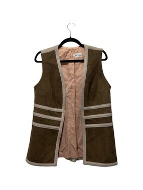 Vintage Judy Wayne Sleeveless Suede Vest with Contrast Trim